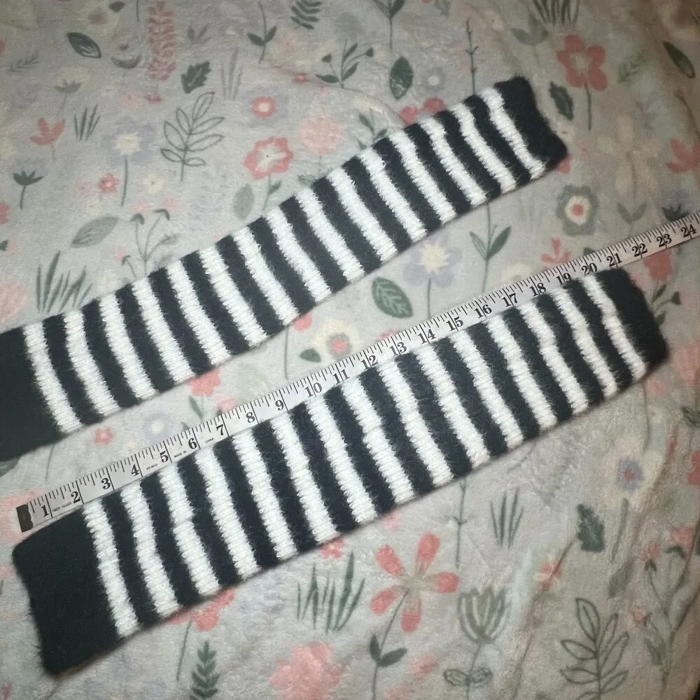 Striped Fuzzy Fingerless Arm Warmers OS Mall Goth Scene Emo Grunge Rave Festival
